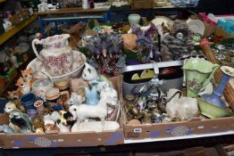 TWO BOXES AND LOOSE SUNDRY ITEMS, to include an Arthur Wood 'Astoria' lustre bowl and water jug, a