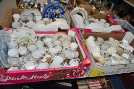 FOUR BOXES OF ROYAL COMMEMORATIVE CERAMICS, to include a large quantity of mugs, shaving mug,