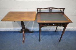 A 20TH CENTURY MAHOGANY WRITING DESK, with a raised back, a writing surface, a single frieze drawer,