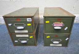 FOUR VETERAN SERIES GREEN PAINTED INDEX DRAWERS, width 22cm x depth 41cm x height 15cm, condition
