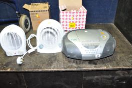 A SONY PORTABLE HI FI, a RS fan heater, and a B&Q fan heater (all PAT pass and working)(3)