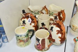 A GROUP OF JOHN PEEL CROWN DEVON CERAMICS, to include a Fieldings musical jug in working order, Rd