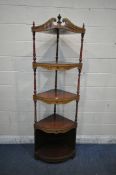 AN ITALIAN TALL FIVE TIER BOW FRONT WHAT-NOT, width 64cm x depth 46cm x height 200cm, condition