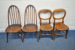 LUCIAN ERCOLANI, A PAIR OF ERCOL STAINED ELM AND BEECH QUAKER BACK CHAIRS, model number 365, along