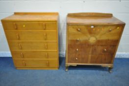 AN EARLY 20TH CENTURY WALNUT CHEST OF FOUR LONG DRAWERS, with sunburst detail, on cabriole legs,