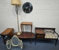 A SELECTION OCCASIONAL FURNITURE, to include an oak drop leaf table, an oval coffee table, a lamp