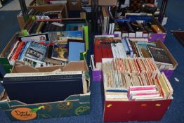SIX BOXES OF BOOKS & MAPS containing a large number of miscellaneous titles in hardback and