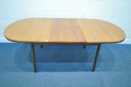 A MID-CENTURY YOUNGER TEAK EXTENDING TABLE, with a single fold out leaf, extended length 205cm x