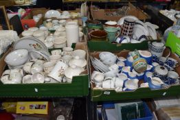 FOUR BOXES OF MIXED CERAMICS, to include a selection of tea ware and storage jars 'Harvest' design