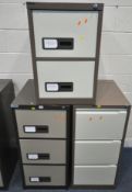 A BISLEY THREE DRAWER FILING CABINET, 48cm x depth 63cm x height 102cm, another three drawer