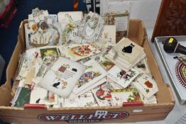 ONE BOX OF EARLY TWENTIETH CENTURY GREETING CARDS, approximately one hundred mostly handmade gift