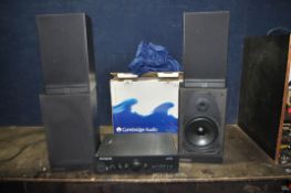 A CAMBRIDGE AUDIO AZUR 640A-B INTEGRATED AMPLIFIER in original box (no remote), a pair of Mordaunt