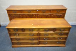 A LATE 20TH CENTURY YEW WOOD SIDEBOARD, fitted with four drawers, above four cupboard doors, width