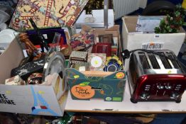 SIX BOXES OF MISCELLANEOUS SUNDRIES, to include a Morphy Richards four slice toaster, Liberty of
