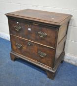 A GEORGIAN AND LATER MAHOGANY CHEST OF TWO DRAWERS, on bracket feet, width 79cm x depth 49cm x