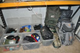 A COLLECTION OF CAMPING EQUIPMENT including tents (tents not tested if complete), rucksacks,
