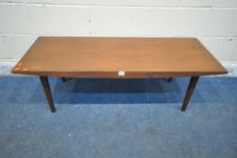 POSSIBLY TREVOR CHINN FOR GORDON RUSSELL, A MID CENTURY TEAK COFFEE TABLE, raised on square
