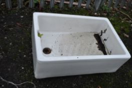 A LARGE TWYFORDS ENAMEL BELFAST SINK, with plug hole and over flow, width 92cm x depth 60cm x height