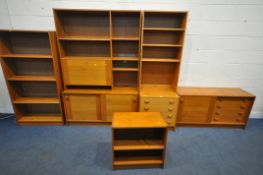 MID-CENTURY DOMINO MOBLER DANISH BOOKCASES, to include two long cabinets with an arrangement of