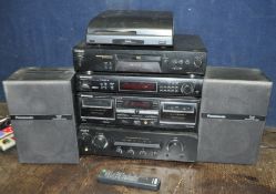 A SONY AND PIONEER COMPONENT HI FI SYSTEM including a Sony TA-FE370 amp and CDP-XE270 CD player (