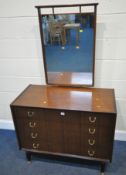 A G PLAN EGOMME TOLA AND BLACK DRESSING CHEST, with a later mirror, fitted with four long drawers,