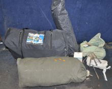 A KAMPA.CO.UK CARAVAN AWNING, a vintage tent with poles and stakes and a 14 watt portable solar