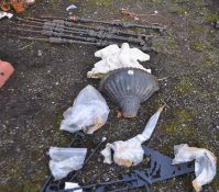 A COLLECTION OF CAST AND WROUGHT IRON GARDEN ITEMS, including six early 20th century posts with