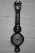 L CASARTELLI OF LONDON, A MAHOGANY BANJO BAROMETER, with twin swan neck pediment, a dry/damp dial, a