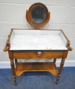 A 19TH CENTURY FRENCH WALNUT WASHSTAND, with a small circular mirror fixed to the back, raised