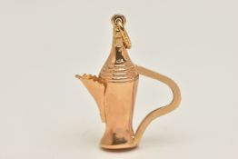 A YELLOW METAL CHARM, in the form of a coffee pot, fitted with an oval bail, stamped 750 Italian