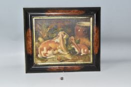 HERRING (20TH CENTURY ENGLISH SCHOOL) A LOP EARED RABBIT WITH KITS, they are in a garden setting