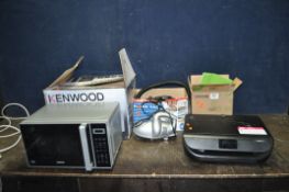 A COLLECTION OF HOUSEHOLD ELECTRICALS including a Kenwood microwave, a HP printer, a steam cleaner