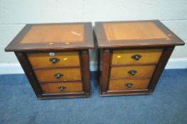 AND SO TO BED, A PAIR OF MODEL PALAIS WALNUT AND CHERRY VENEER THREE DRAWER BEDSIDE CHESTS, width