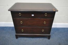 A STAG MINSTREL CHEST OF THREE DRAWERS, width 83cm x depth 47cm x height 72cm, condition report: