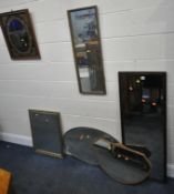 SIX WALL MIRRORS, all varying in shape, size, style, material, etc, condition report: all a little
