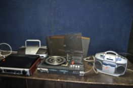 A COLLECTION OF AUDIO EQUIPMENT including a modern retro turntable, a vintage Fidelity music