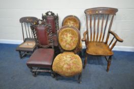 A 19TH CENTURY ELM WINDSOR ARMCHAIR, width 67cm x depth 70cm x height 111cm, a pair of rosewood