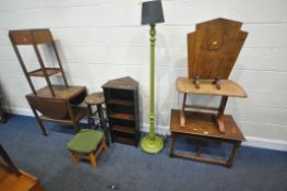 A SELECTION OF OCCASIONAL FURNITURE, to include an oak coffee table, a smaller oak table, a fire