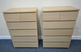A PAIR OF MODERN CHESTS OF TWO SHORT OVER FOUR LONG DRAWERS, width 81cm x depth 49cm x height 123cm,