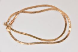 A 9CT GOLD FLAT HERRINGBONE CHAIN, fitted with a spring clasp, hallmarked 9ct Birmingham import,