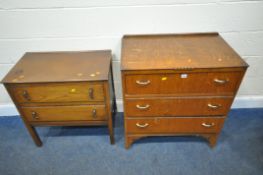 AN EARLY 20TH CENTURY OAK CHEST OF THREE DRAWERS, width 78cm x depth 49cm x height 87cm, along