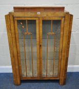 A 20TH CENTURY WALNUT DISPLAY CABINET, with double glazed doors, enclosing two glass shelves,
