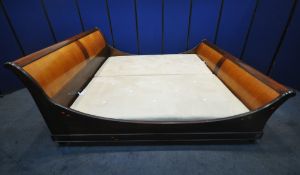AND SO TO BED, A MODEL PALAIS WALNUT AND CHERRY VENEER LARGE EMPEROR SLEIGH BED, with dipped side