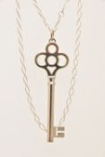 A 'TIFFANY & CO' SILVER KEY PENDANT AND CHAIN, key signed 'Tiffany & Co' stamped 925, fitted with