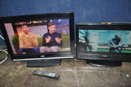 A JVC LT-22DK2BJ 22in TV/DVD COMBI WITH REMOTE, a Humax Freeview box with remote and a Luxor LUX-