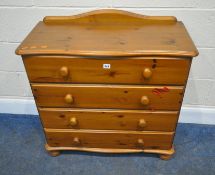 A MODERN PINE SERPENTINE CHEST OF FOUR DRAWERS, width 83cm x depth 38cm x height 85cm, condition
