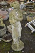 A LARGE CONCRETE GARDEN FIGURE, in the form of a Grecian lady, height 120cm. Condition Report: metal