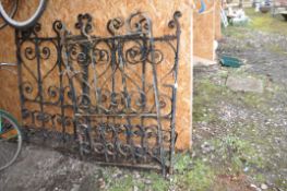 A SET OF VICTORIAN WROUGHT IRON DRIVEWAY GATES with a double wide gate (162cm) and a pedestrian gate