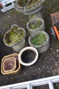A COLLECTION OF GARDEN PLANTERS including three concrete and four glazed pots (7)