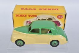 A BOXED DIE CAST DINKY TOYS MORRIS OXFORD SALOON MODEL VEHCILE, box 3, reference 159, cream lower